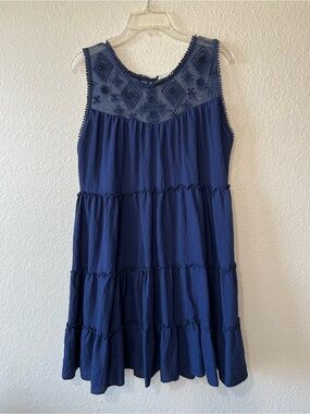 Miss Me Sz Large Sleeveless Tiered Dress Navy Blue Embroidered Boho Western
